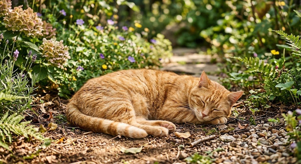 Cat sleeping peacefully during the day